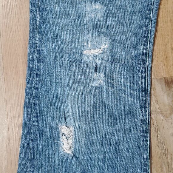 💜Vintage Iris Blue Distressed Boot Cut Jeans Size 9/30 - Picture 9 of 12